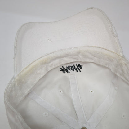 Hustle Slideback Hat White One Size Adjustable Embroidered Distressed KB ETHOS