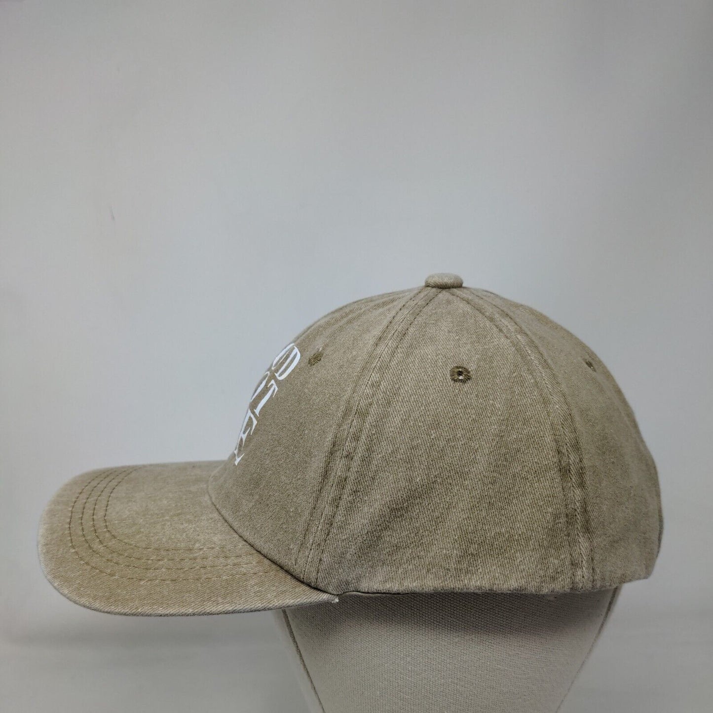 God Got Me Slideback Hat Tan One Size Adjustable Vented Holes 6 Panel Cotton