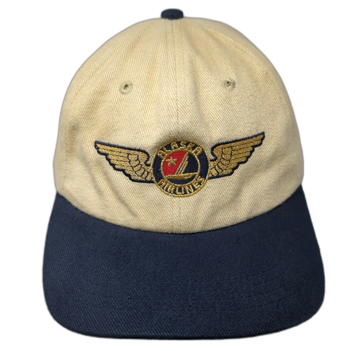 Dog Daze Baseball Cap Beige Blue One Size Alaska Airlines Wings Two-Tone Hat