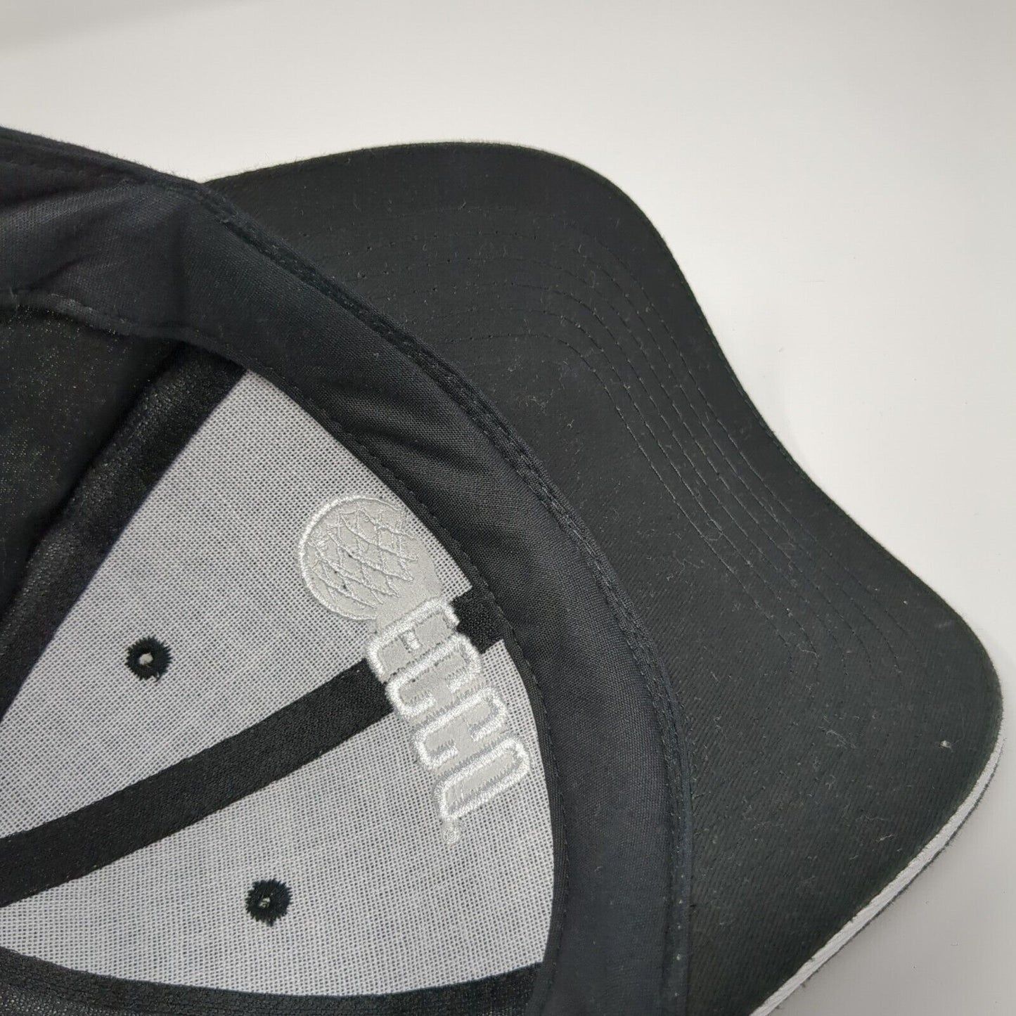 ECCO Strapback Hat Black One Size Adjustable Embroidered Vented Holes 6 Panel