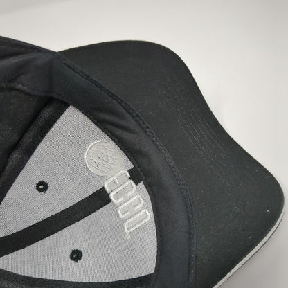ECCO Strapback Hat Black One Size Adjustable Embroidered Vented Holes 6 Panel