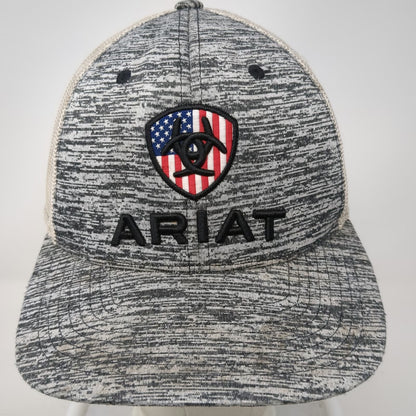 Ariat Trucker Hat Gray One Size Mesh Back USA Flag Logo Snapback Flexfit 110