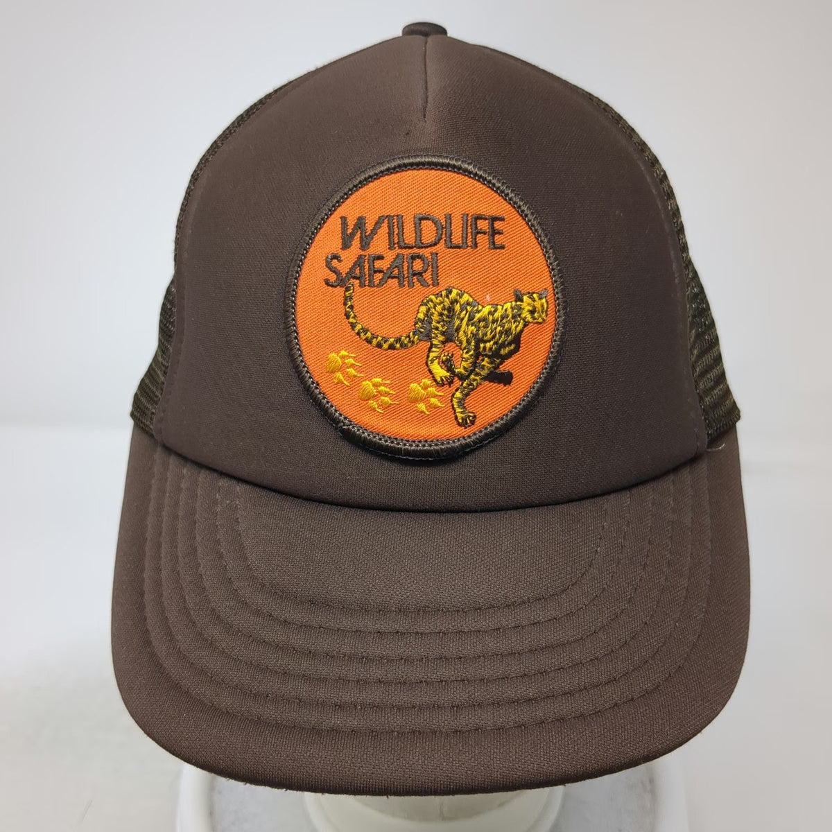 Wildlife Safari Brown Trucker Hat One Size Mesh Snapback Running Cheetah Patch