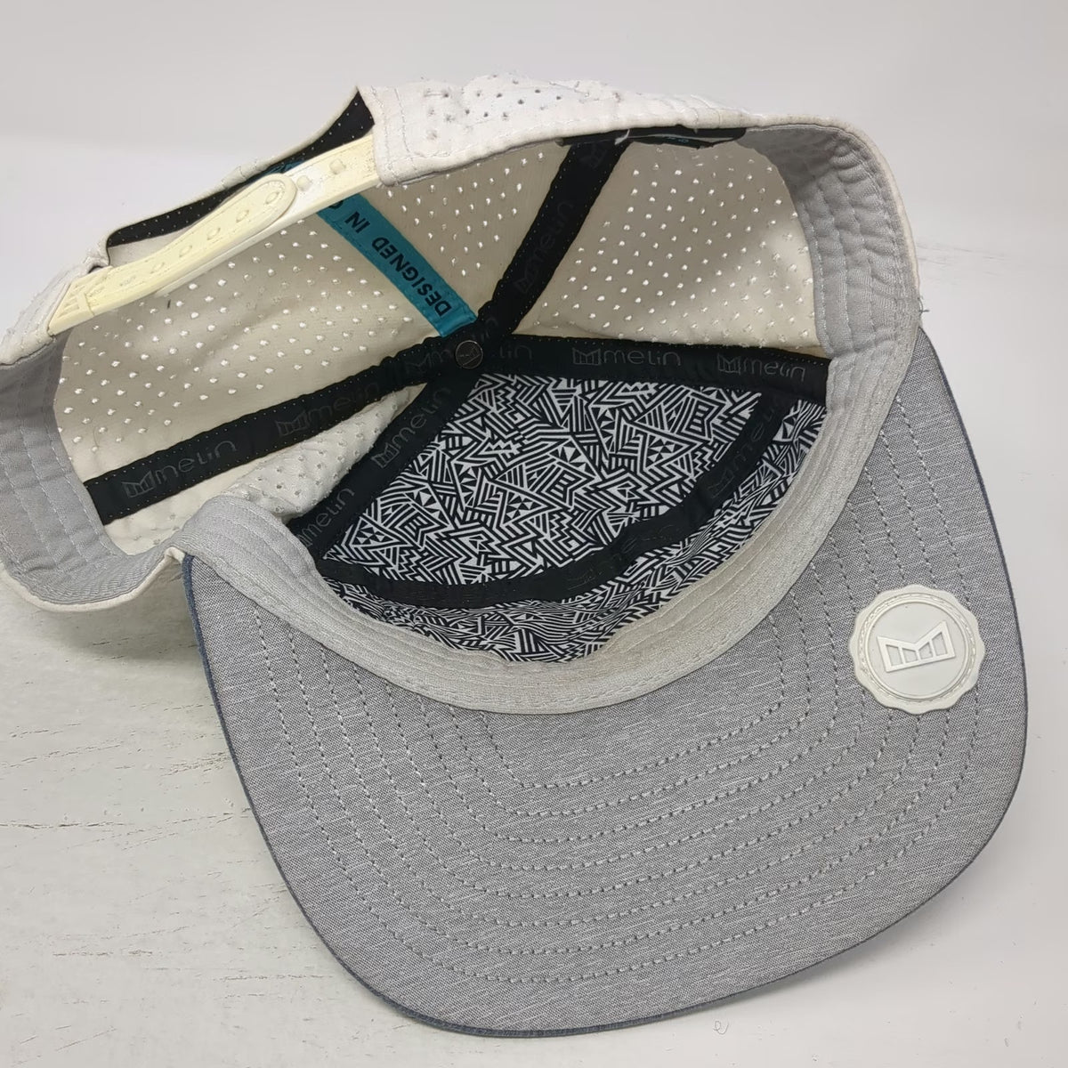 Melin Trenches Hydro Trucker Hat Gray One Size Snapback Mesh Flat Brim Logo