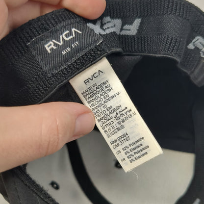 RVCA Baseball Cap Black One Size Fitted Flexfit Mid Fit Logo Patch Nylon Hat