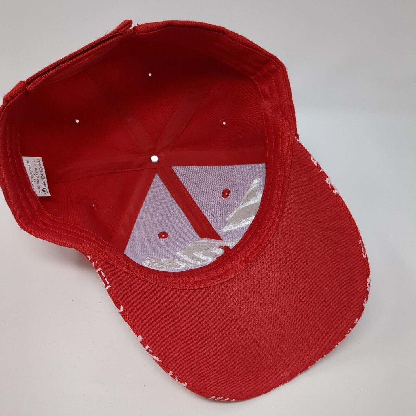 Wales Strapback Hat Red One Size Adjustable Embroidered Vent Holes