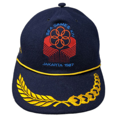 Jakarta 1987 SEA Games XIV Blue 5 Panel One Size Hat Laurel Wreath Rope Cord