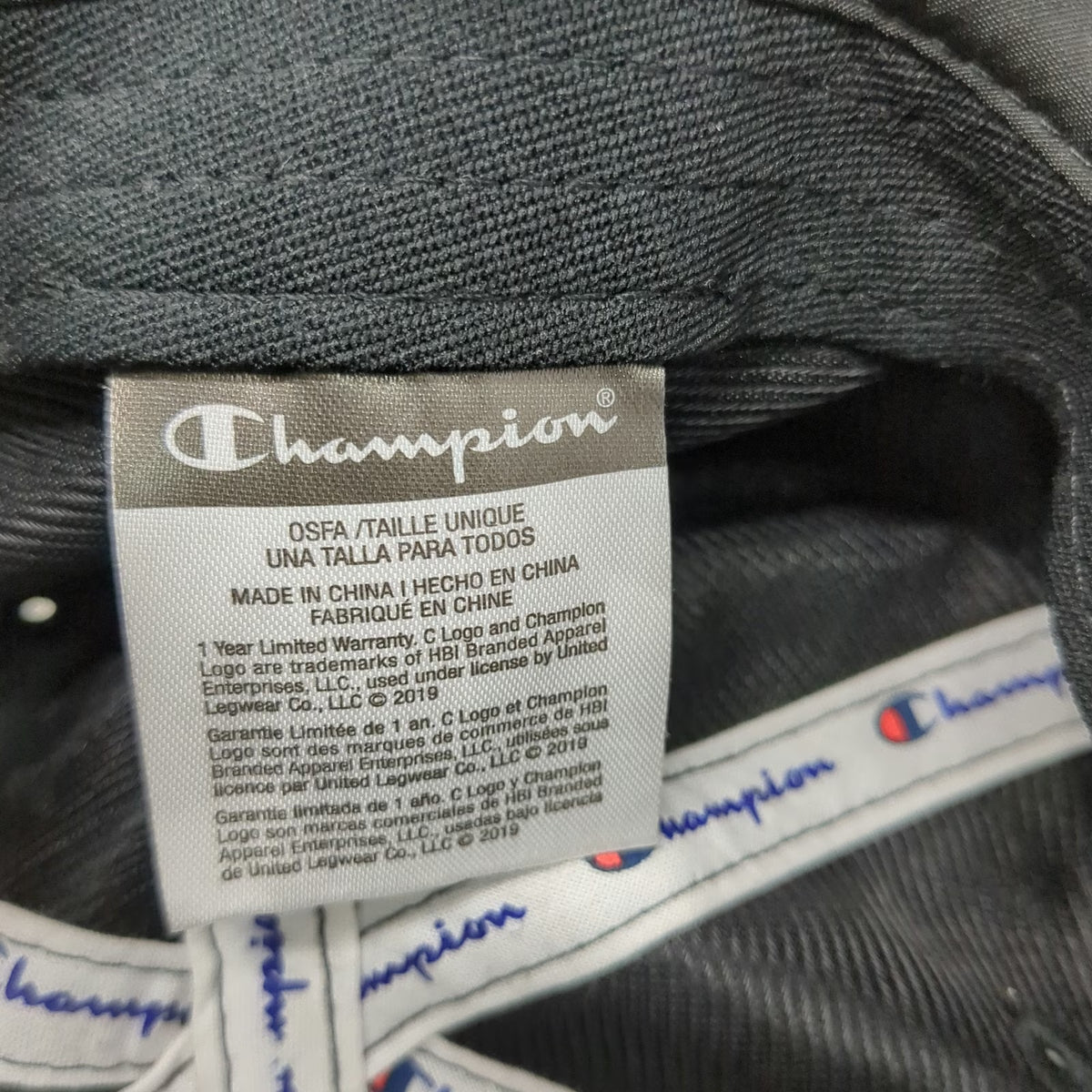 Champion Baseball Cap Black One Size Adjustable Strapback Embroidered Logo hat