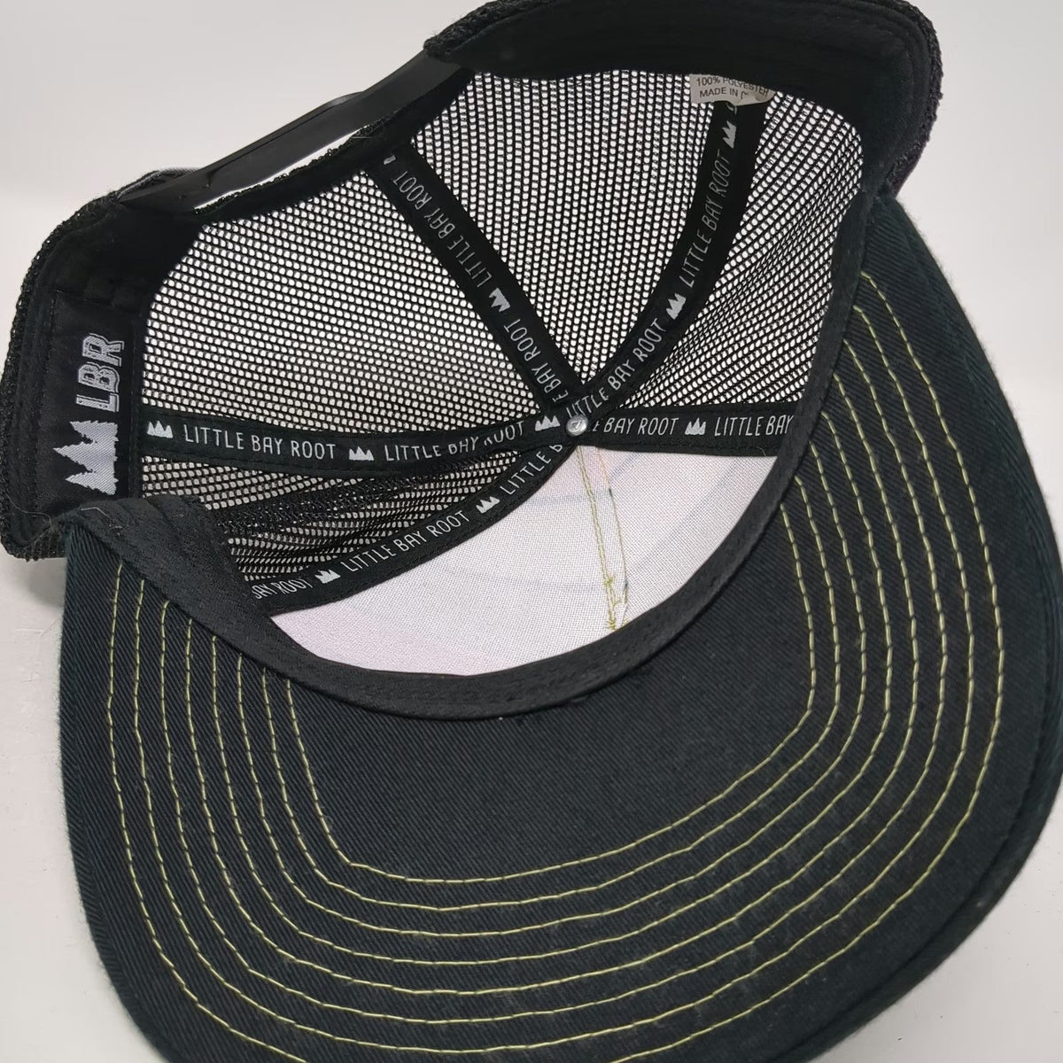 Little Bay Root Trucker Hat Black One Size Mountain Bend Patch Retro Stripes