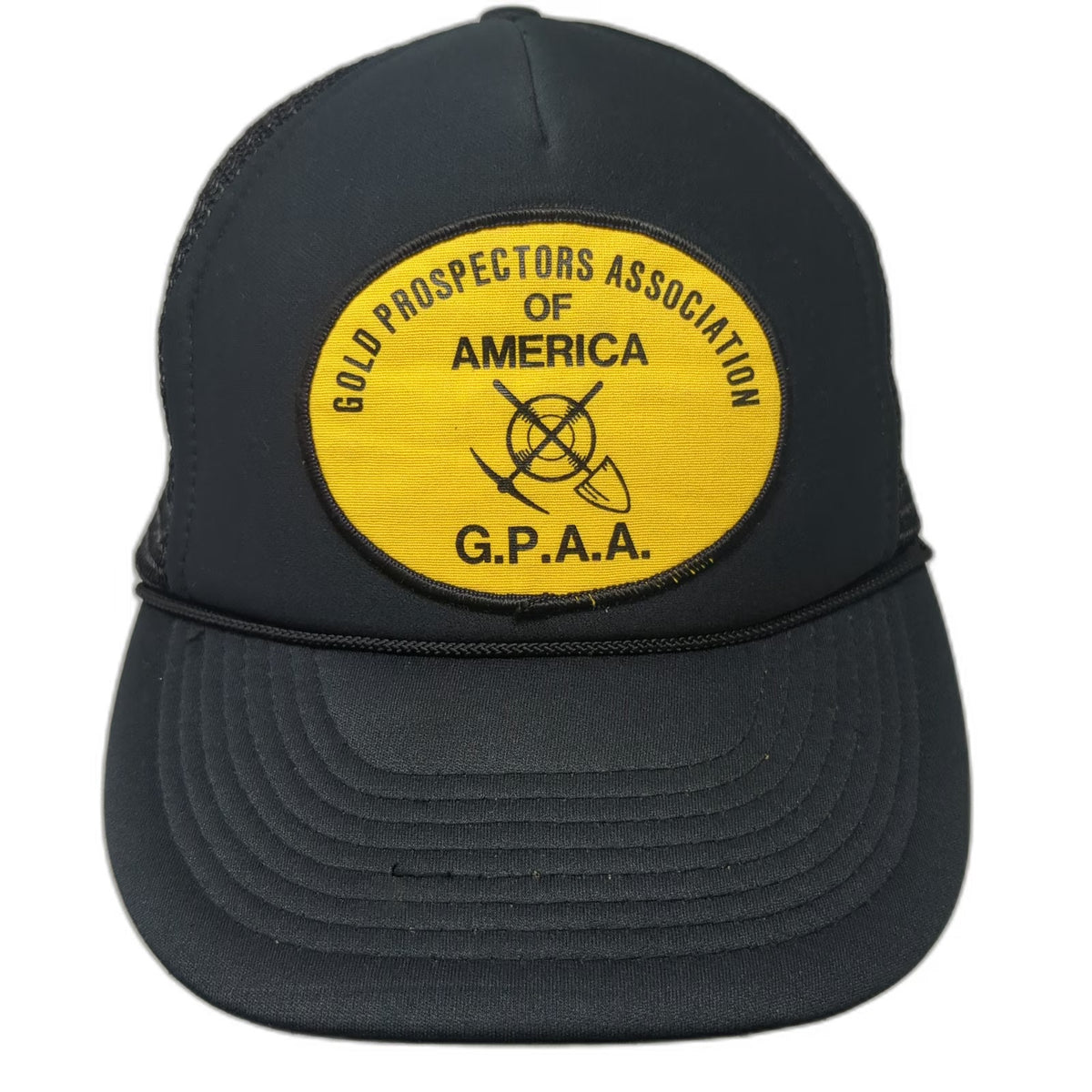 Camco Black Trucker Hat OSFM Mesh Gold Prospectors Association America GPAA Rope