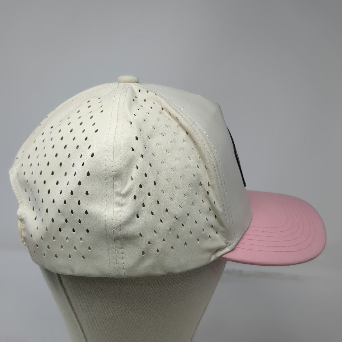 Waggle Chunky Golf 5 Panel White Pink Hat OSFM Laser Cut Floral Patch Snapback