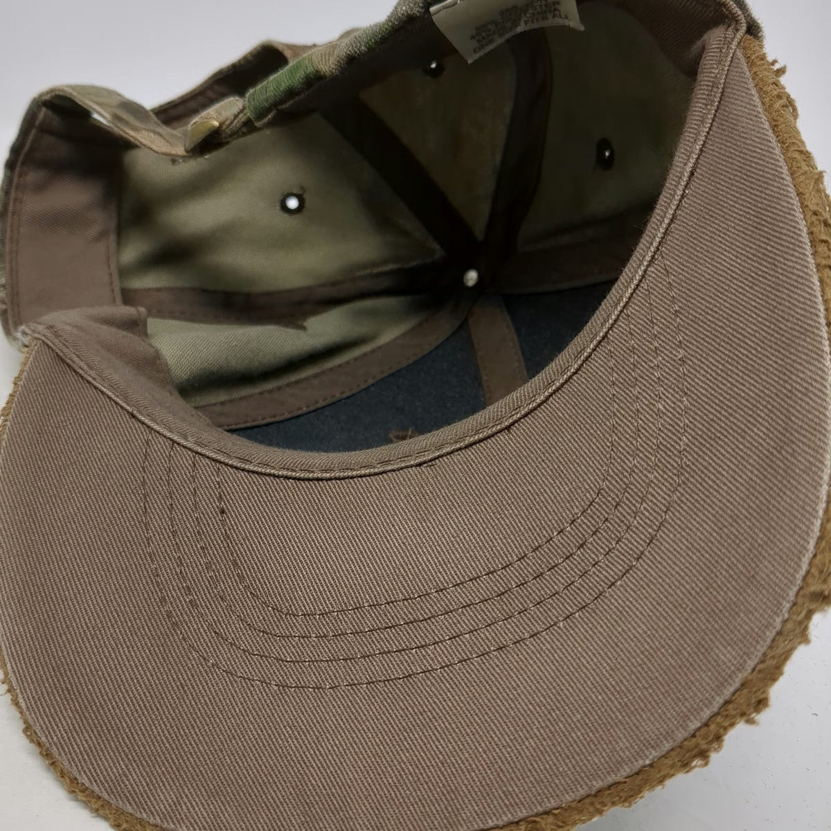 Lumbermens Green Brown One Size Baseball Cap Hat Camo Distressed Frayed Edge