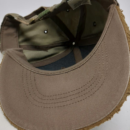 Lumbermens Green Brown One Size Baseball Cap Hat Camo Distressed Frayed Edge