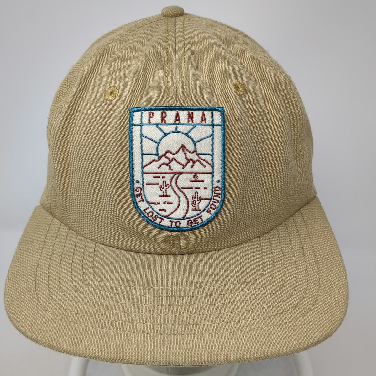 prAna Snapback Hat Beige One Size Get Lost To Get Found Mountain Patch Recycled