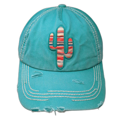 KBETHOS 5 Panel Blue OSFM Cactus Frayed Strapback Hat Southwest Serape Stitch