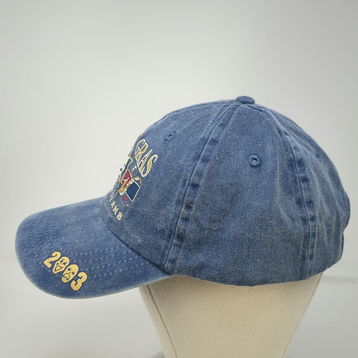 Cobra Baseball Cap Blue Mardi Gras New Orleans 2003 Jester Mask Denim Hat