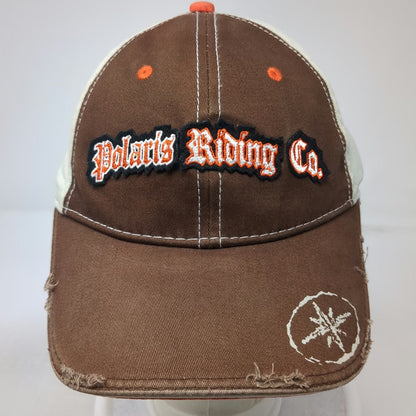 Polaris Baseball Cap Brown Beige Orange S/M Riding Co Distressed Stretch Fit Hat