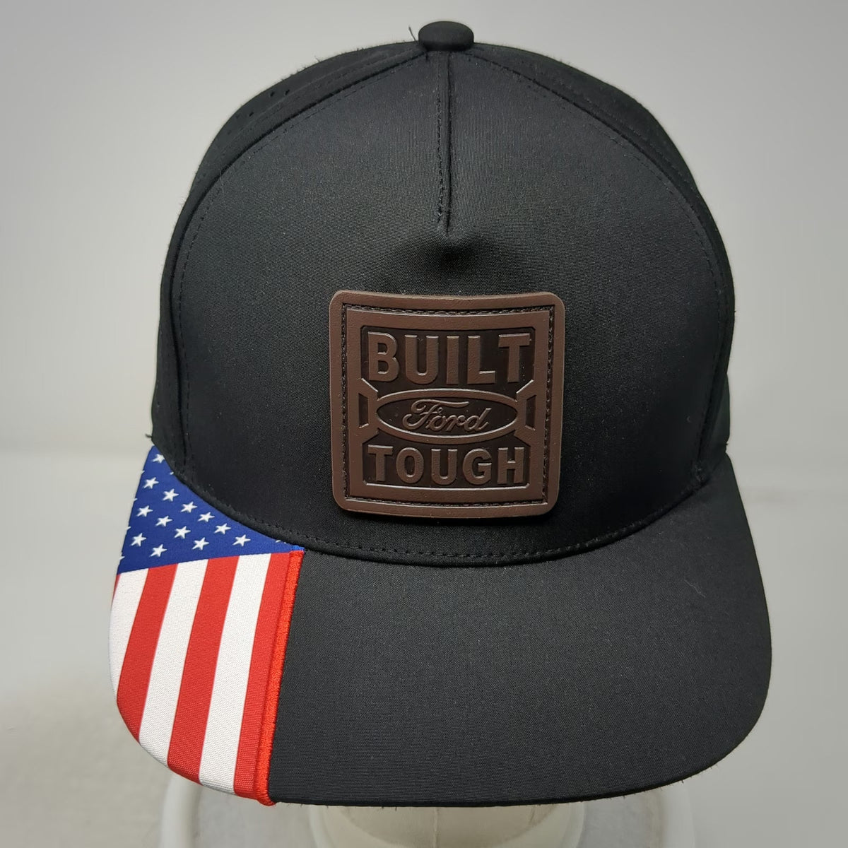 Ford Trucker Hat Black One Size Built Tough American Flag Brim Snapback Patch