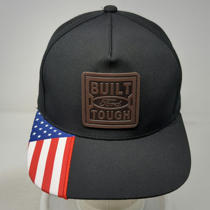 Ford Trucker Hat Black One Size Built Tough American Flag Brim Snapback Patch