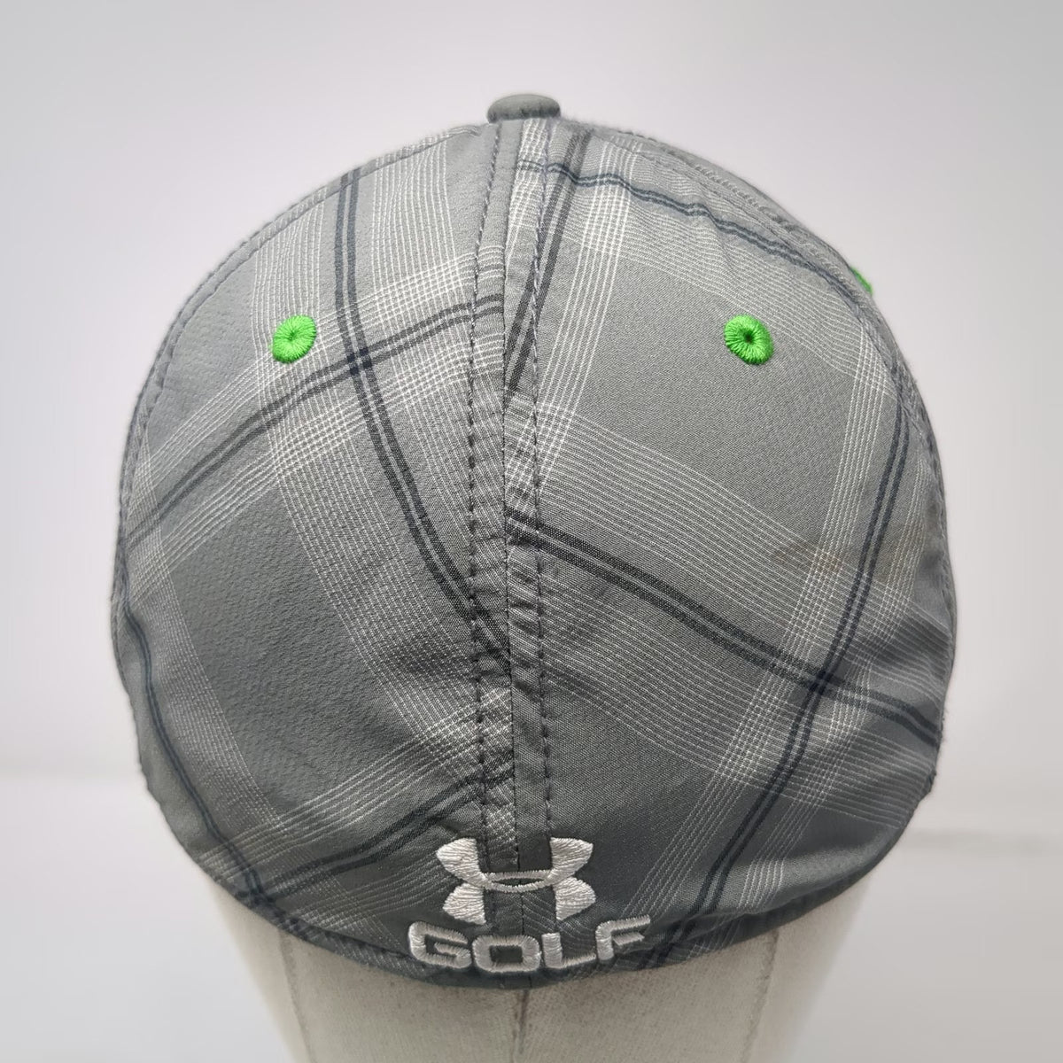 Under Armour Baseball Cap Gray L Plaid Golf HeatGear Stretch Fit Athletic Hat