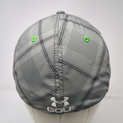 Under Armour Baseball Cap Gray L Plaid Golf HeatGear Stretch Fit Athletic Hat