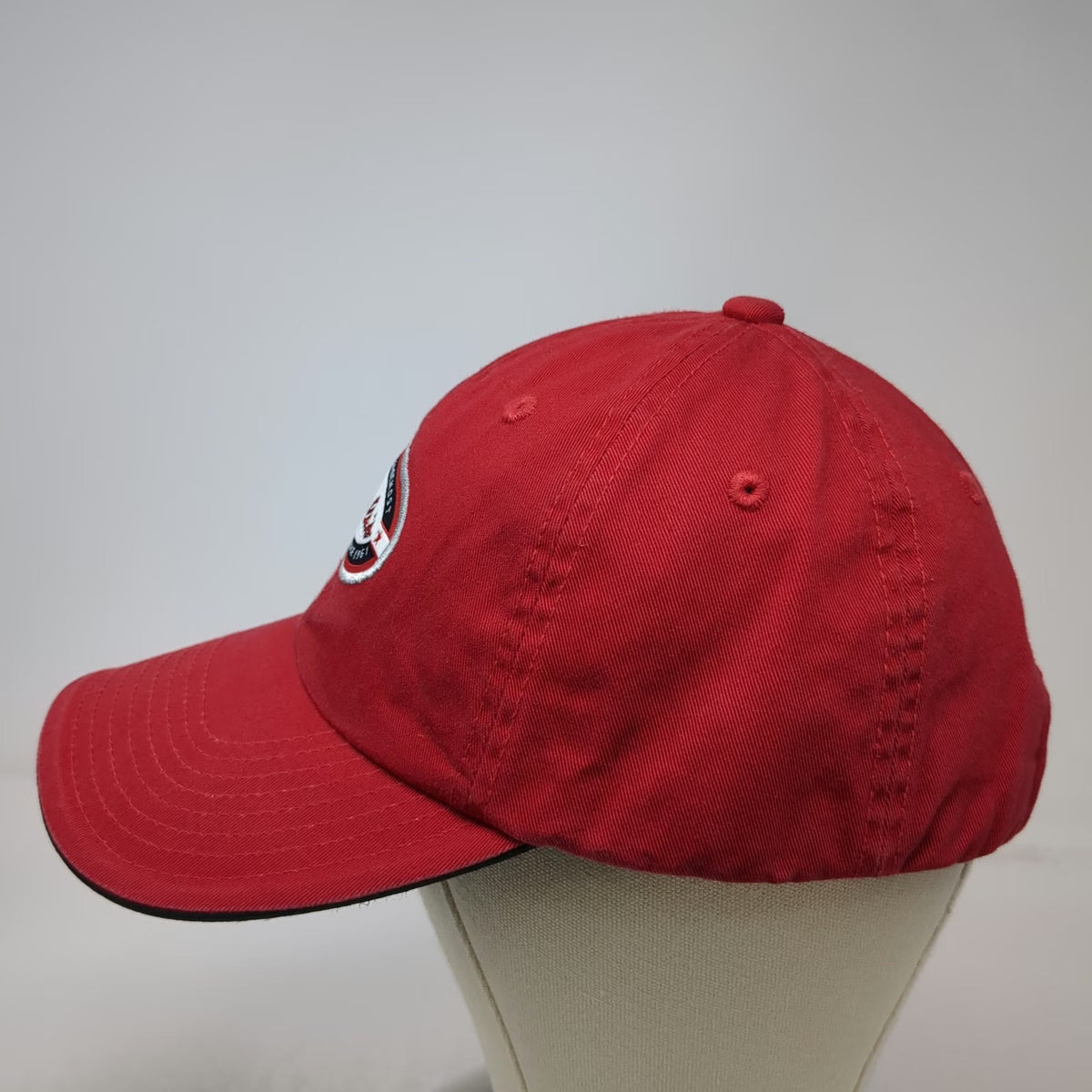 Cabela's Baseball Cap Red White Black One Size Slideback Embroidered Patch Hat
