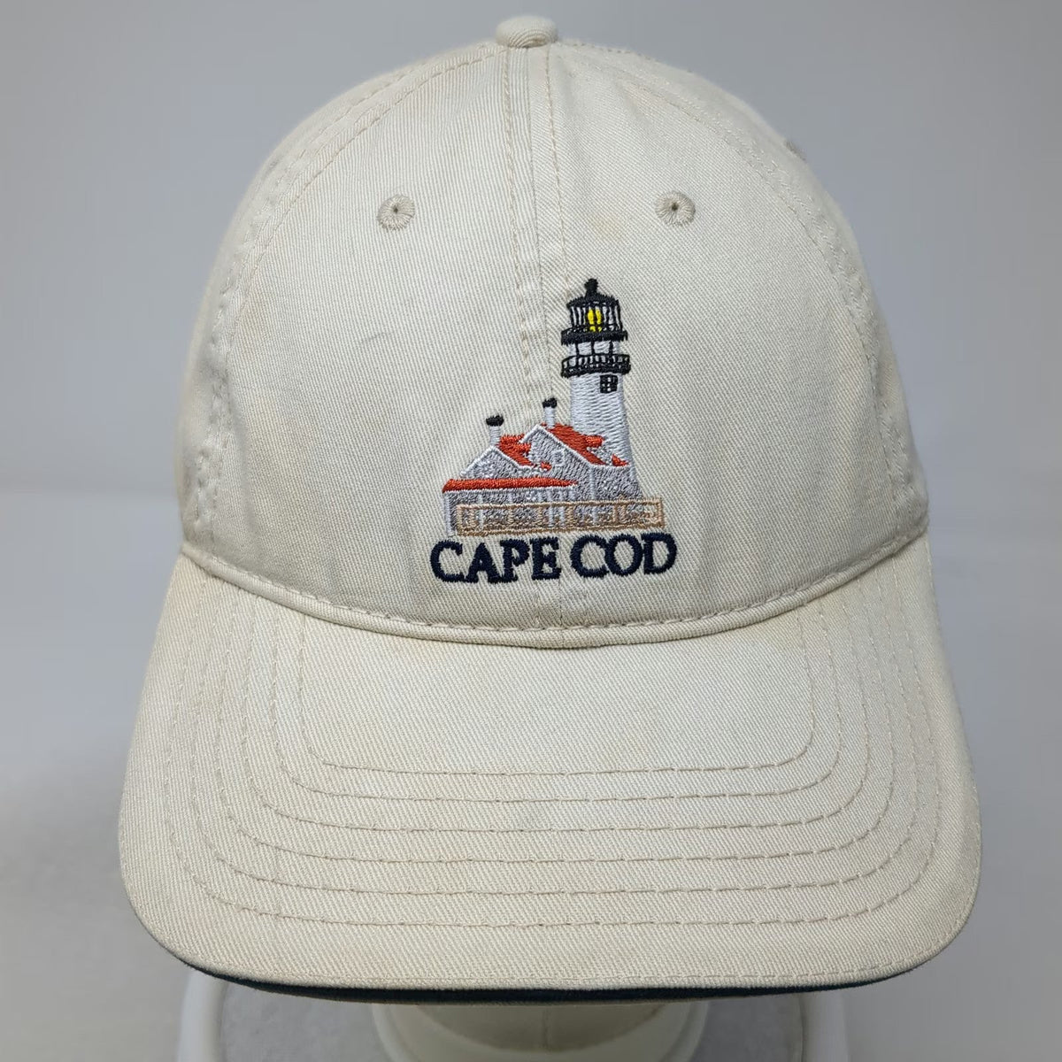 Beige Baseball Cap One Size Cape Cod Lighthouse Embroidered Strapback Cotton Hat