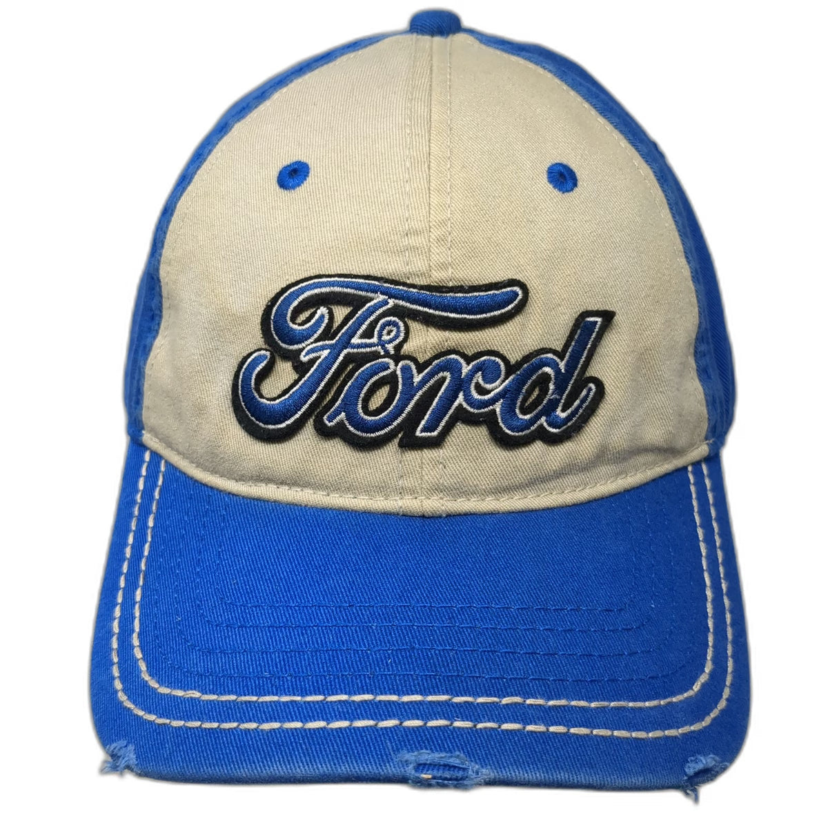 Ford Blue One Size Baseball Cap Slideback Hat Frayed Brim Contrast Stitching