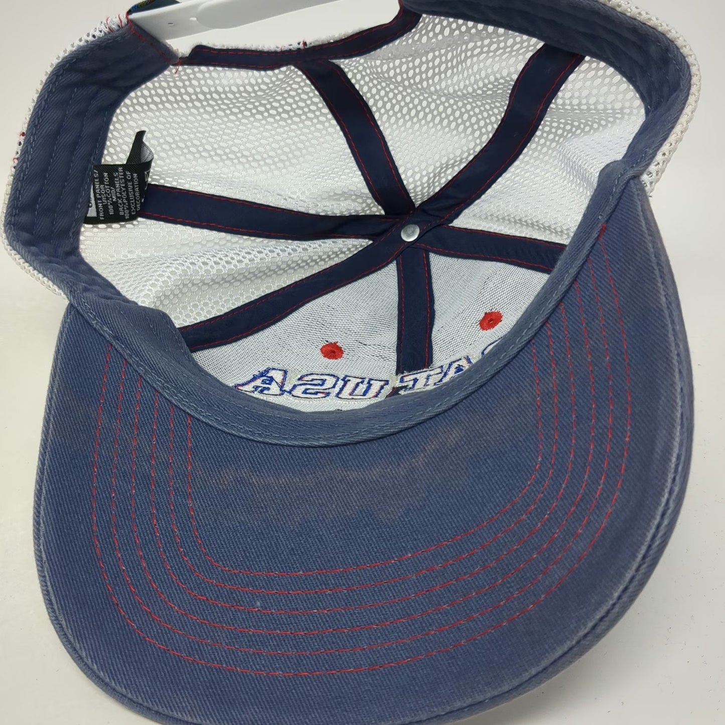 GOAT USA Trucker Hat Blue One Size Mesh Snapback American Flag Crown Logo Red