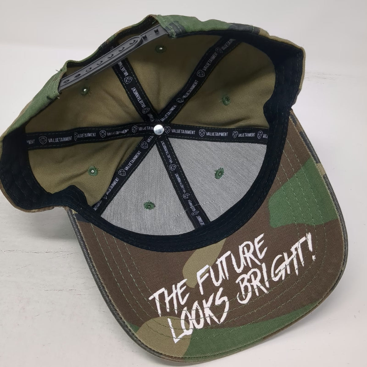 Valuetainment Snapback Hat Green Camo One Size Lion The Future Looks Bright
