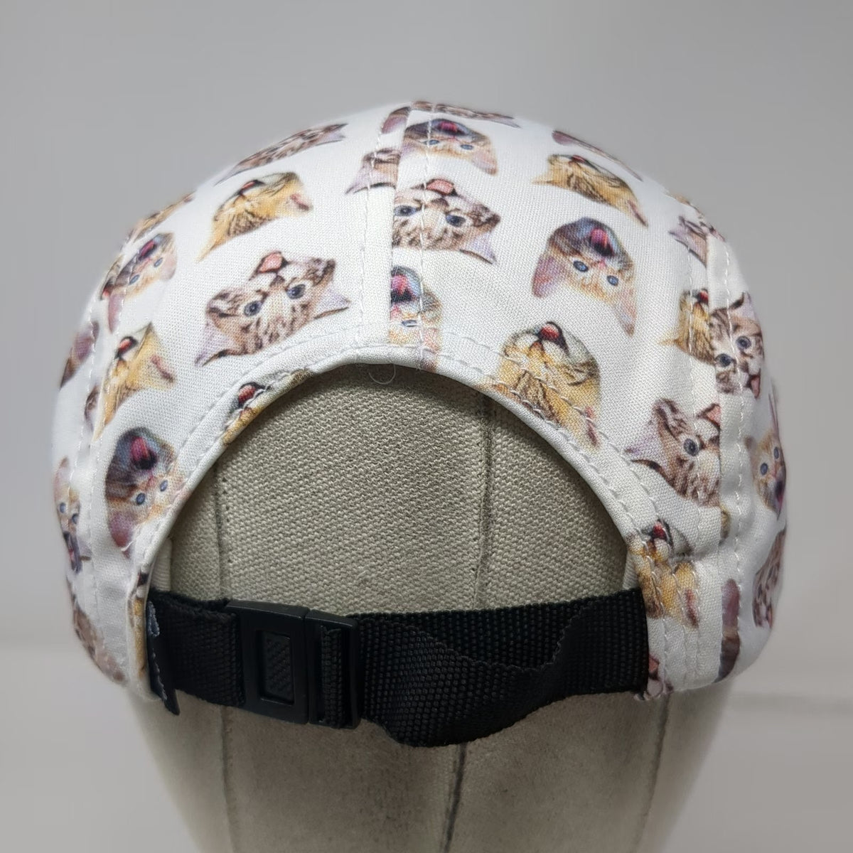 Get Wild 5 Panel White One Size All Over Kitten Print Hat Flat Brim Strapback