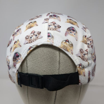Get Wild 5 Panel White One Size All Over Kitten Print Hat Flat Brim Strapback