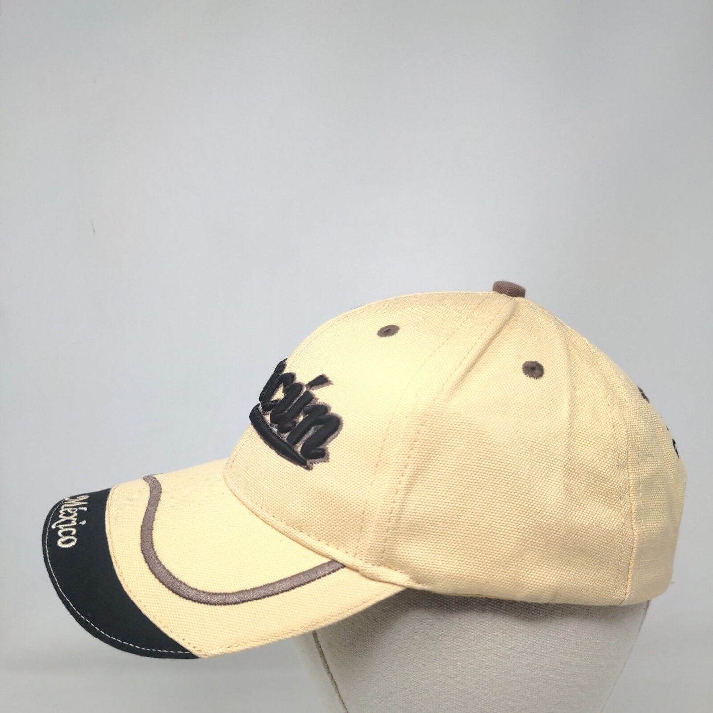 Cancun Mexico Slideback Hat Tan One Size Adjustable Embroidered Chichen-Itza