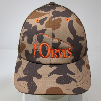 Orvis Trucker Hat Brown Camo One Size Orange Fly Fishing Logo Mesh Snapback