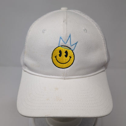 Smiley Crown Snapback Mesh Back Trucker Hat White Cream One Size 6 Panel