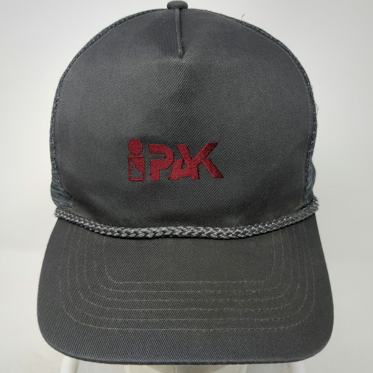 Otto iPAK Logo Trucker Hat Gray One Size Mesh Back Snapback Rope Braided Foam