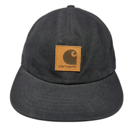 Carhartt Snapback Hat Black Made In USA Leather Patch Back Embroidery Vintage