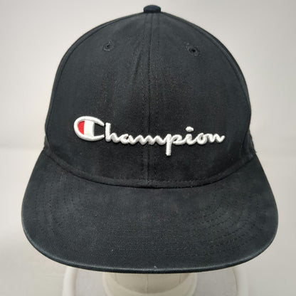 Champion Snapback Black One Size Embroidered Script Logo Flat Brim Cotton Hat