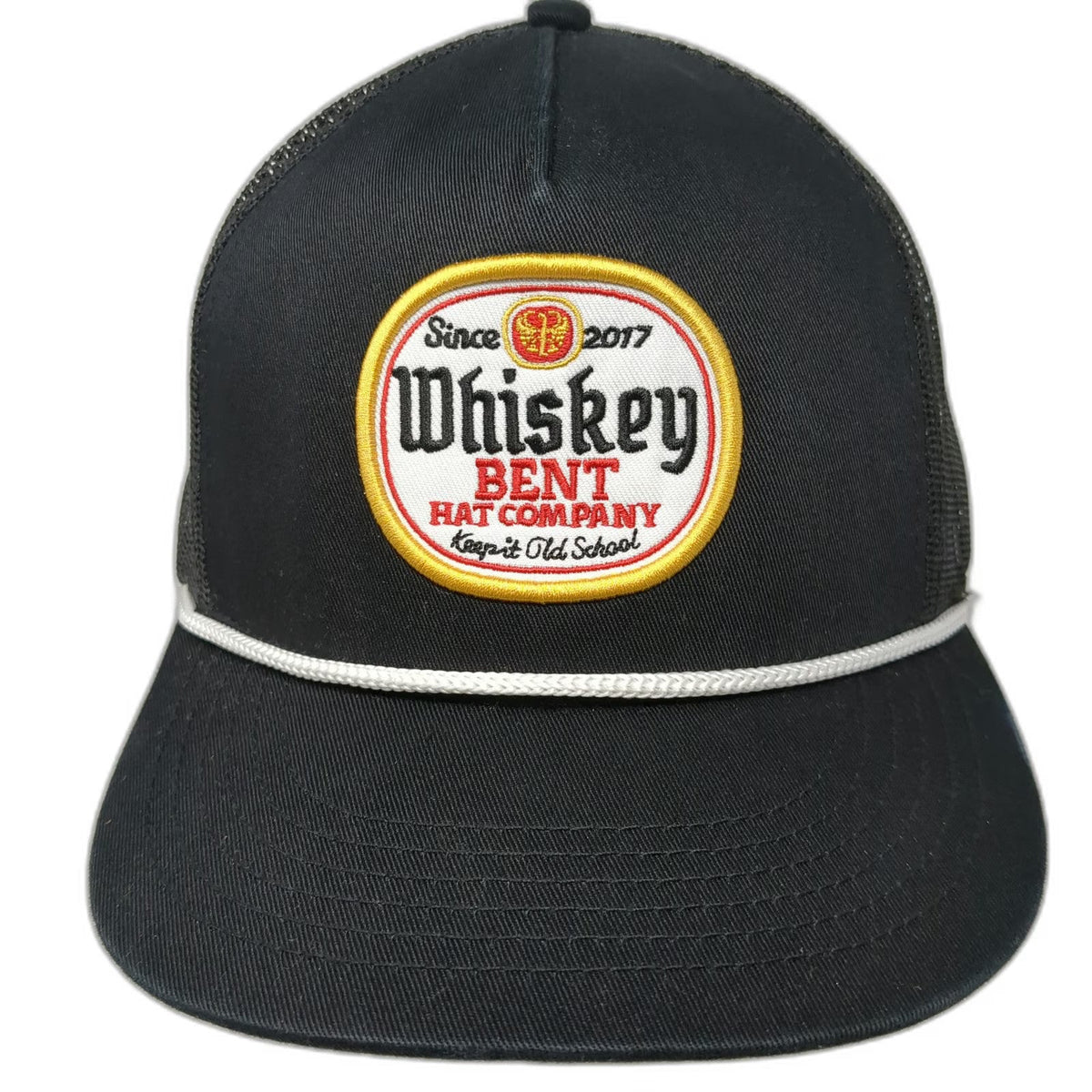 Whiskey Bent Trucker Hat Black One Size Mesh Rope Patch Snapback Old School