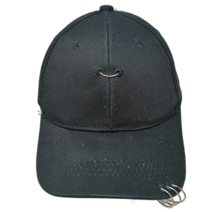 Black Baseball Cap One Size Metal Ring Piercings Distressed Embroidery Hat Punk