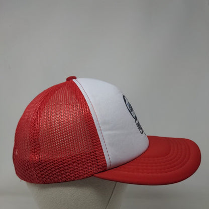Soccer Ball Snapback Mesh Back Trucker Hat Red One Size Colorblock