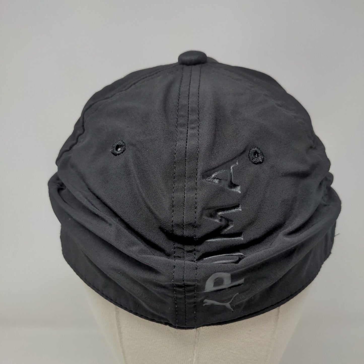 PUMA Stretch Fitted Hat Black S/M Lightweight Vented Holes 6 Panel Blank