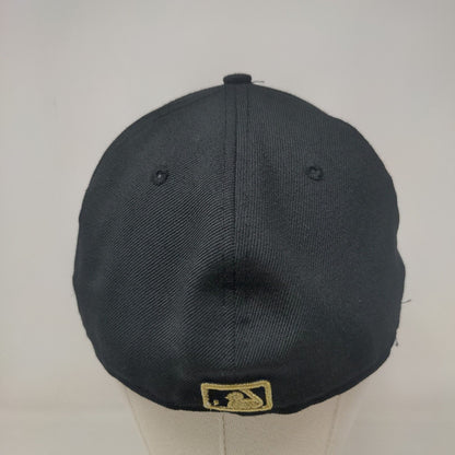 New Era Fitted Hat Cincinnati Reds Fitted Hat Size 7 1/4 Gold Black Embroidered