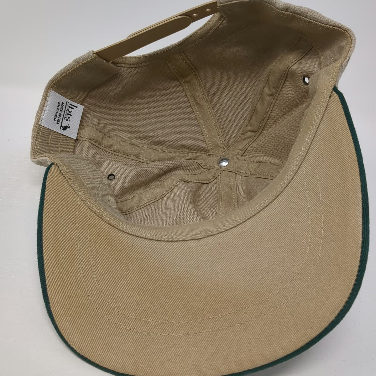 Ibis Headwear Snapback Hat Beige Green One Size Made in USA Two Tone LD Logo