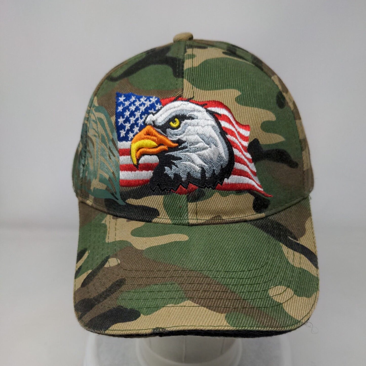 American Flag Eagle Strapback Hat Camo One Size Adjustable Embroidered