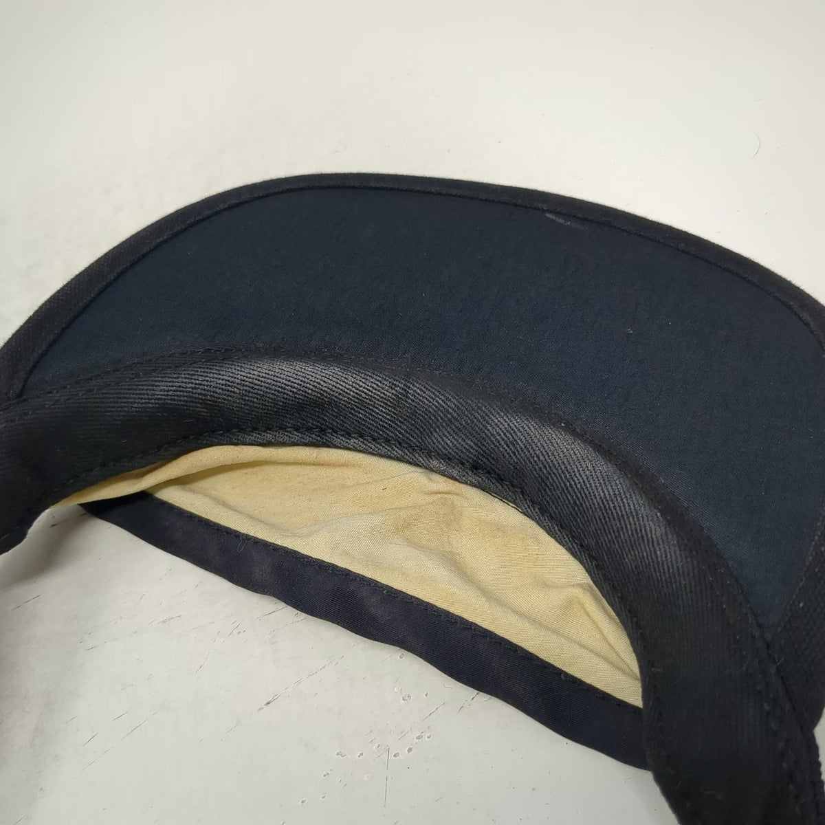 KAVU Visor Beige Blue Black Made in USA Nylon Patterned Adjustable Hat Vintage