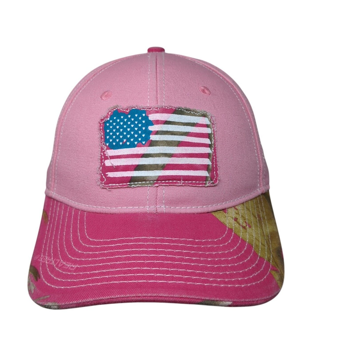 American Flag Strapback Hat Pink OS Adjustable Embroidered Patriotic Buck Wear