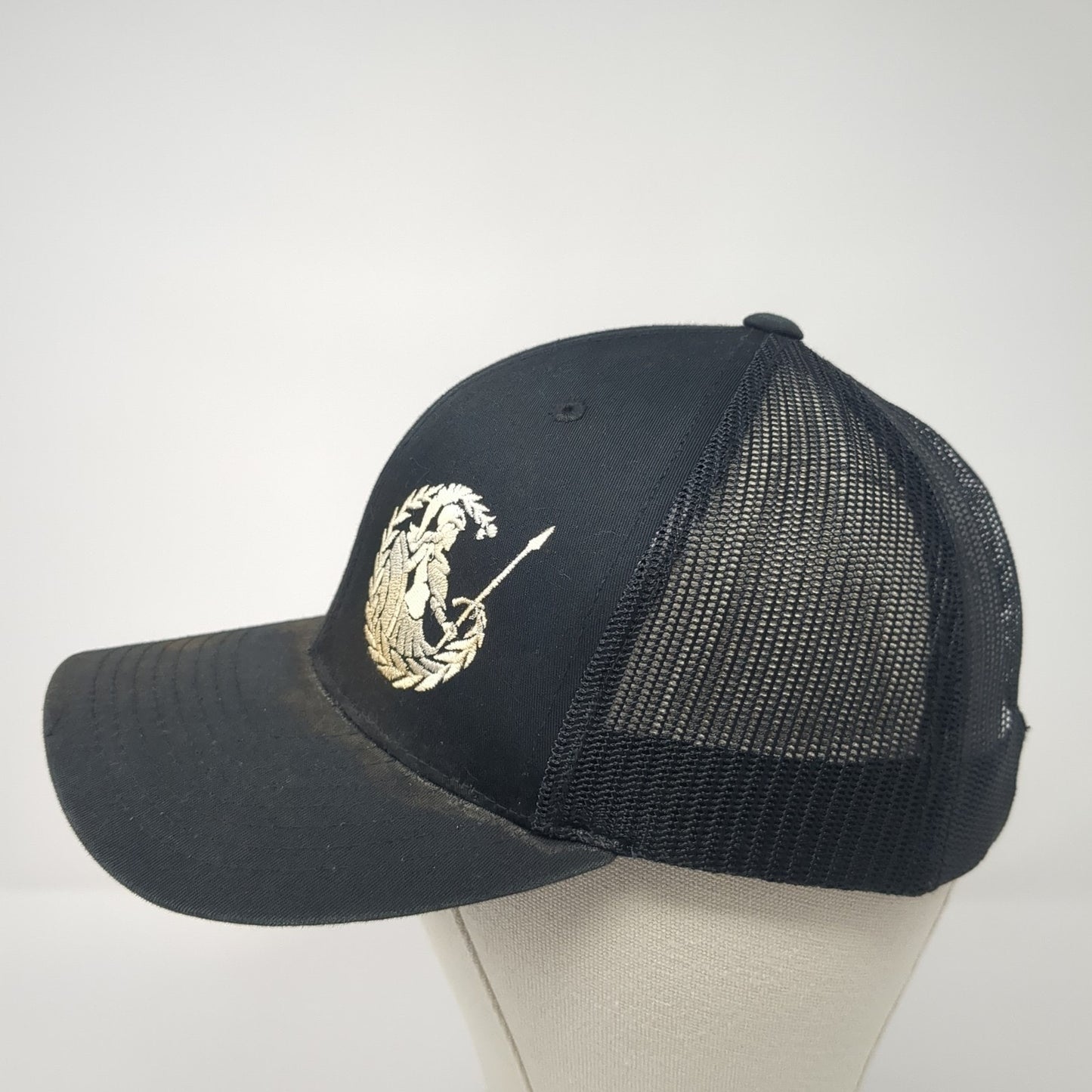 Trojan Laurel Snapback Trucker Hat Black One Size Adjustable Mesh Back Yupoong
