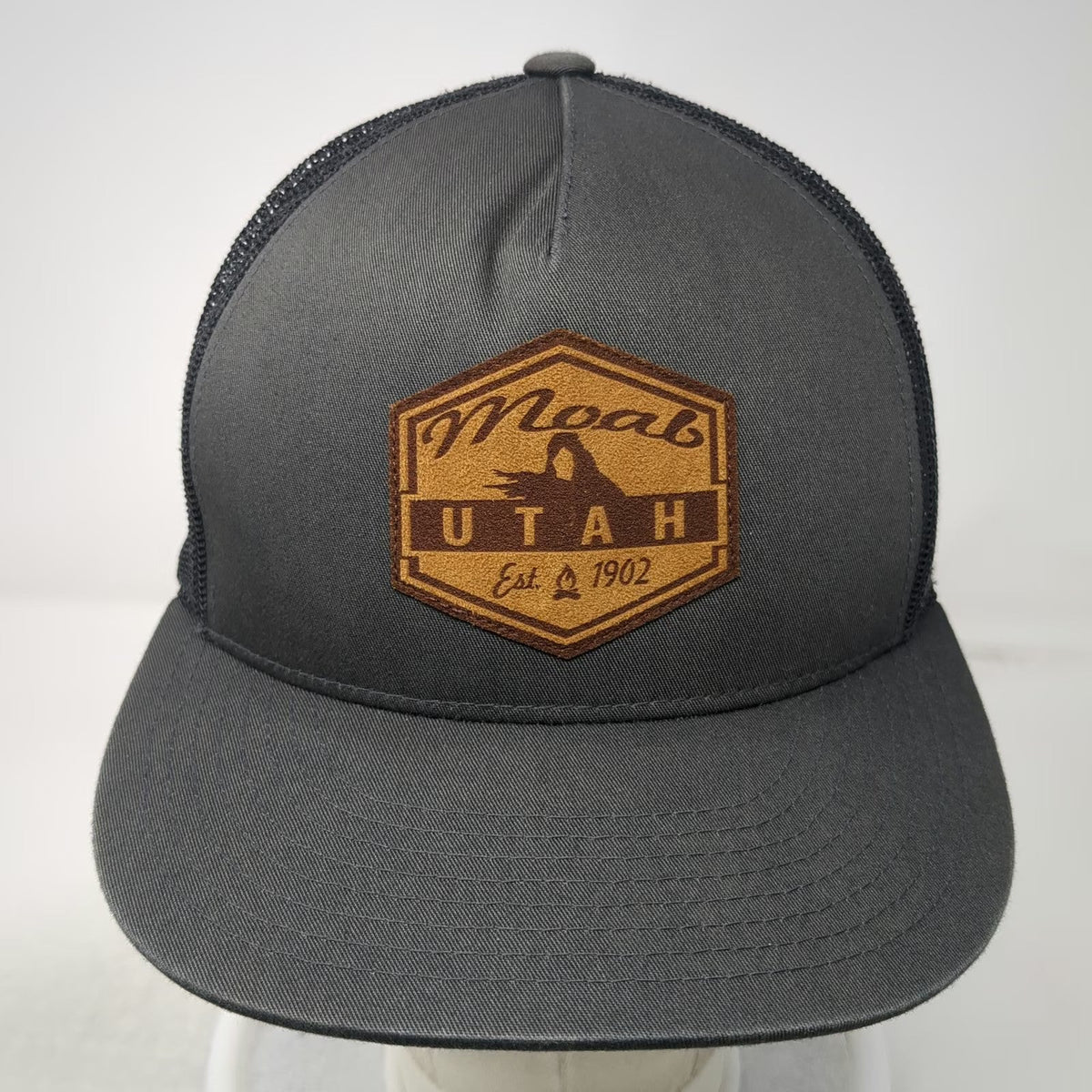 Yupoong Trucker Hat Gray One Size Snapback Mesh Back Moab Utah Arch Patch