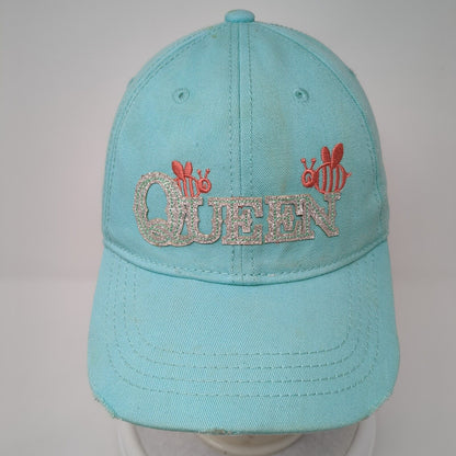 Queen Bee Strapback Hat Blue One Size Adjustable Glitter 6 Panel Pugs Cotton